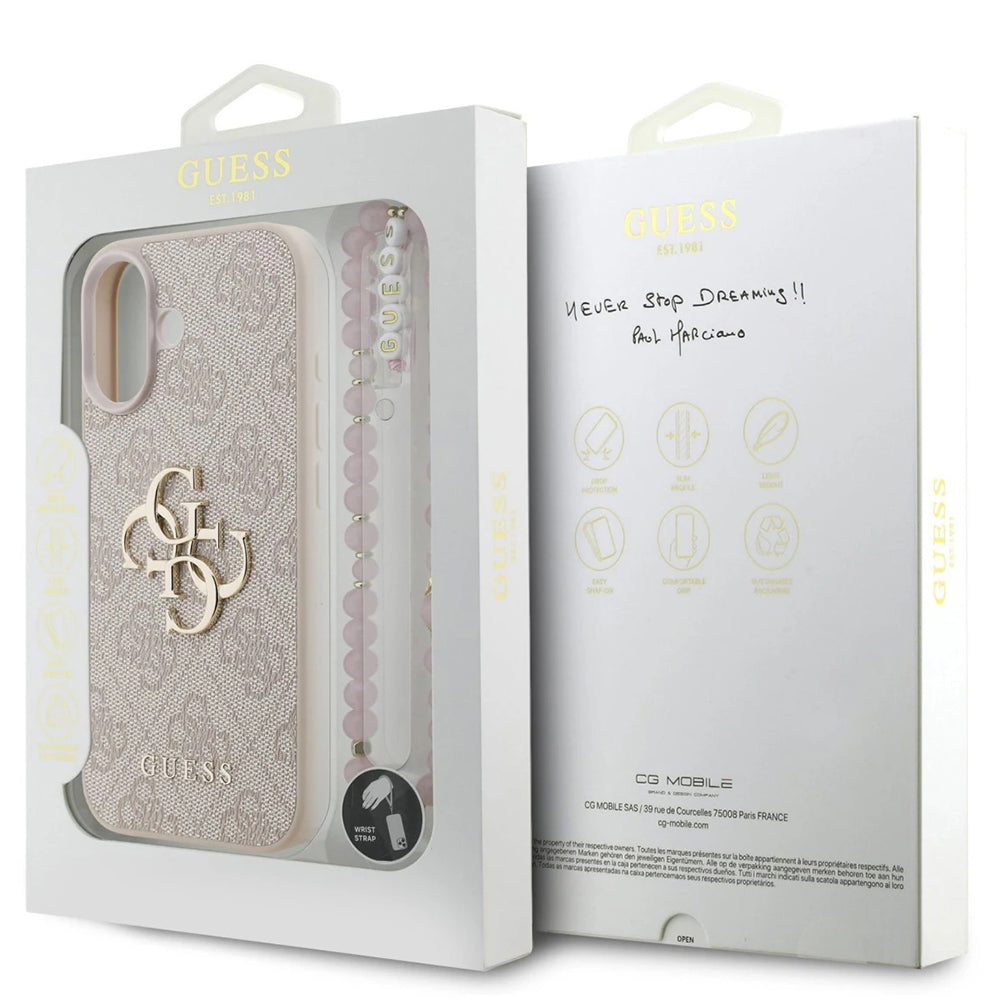 Tok Apple iPhone 17-hez, Guess, 4G Classic Logo with Strap, Rózsaszín