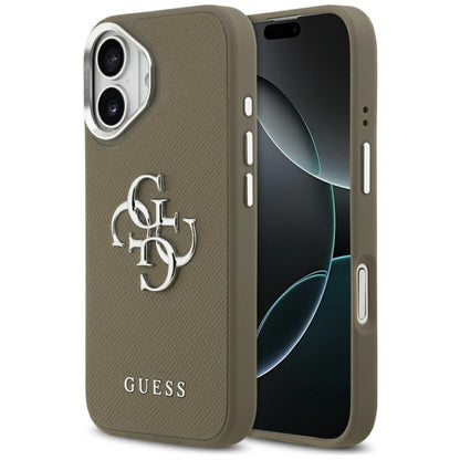 Tok Apple iPhone 17-hez, Guess, 4G Grained Big And Classic Logo, Barna Ezüst