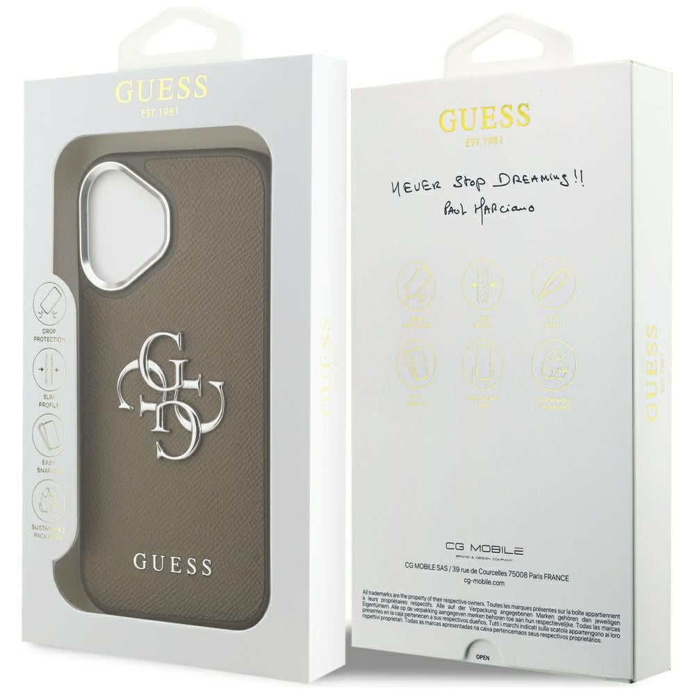 Tok Apple iPhone 17-hez, Guess, 4G Grained Big And Classic Logo, Barna Ezüst