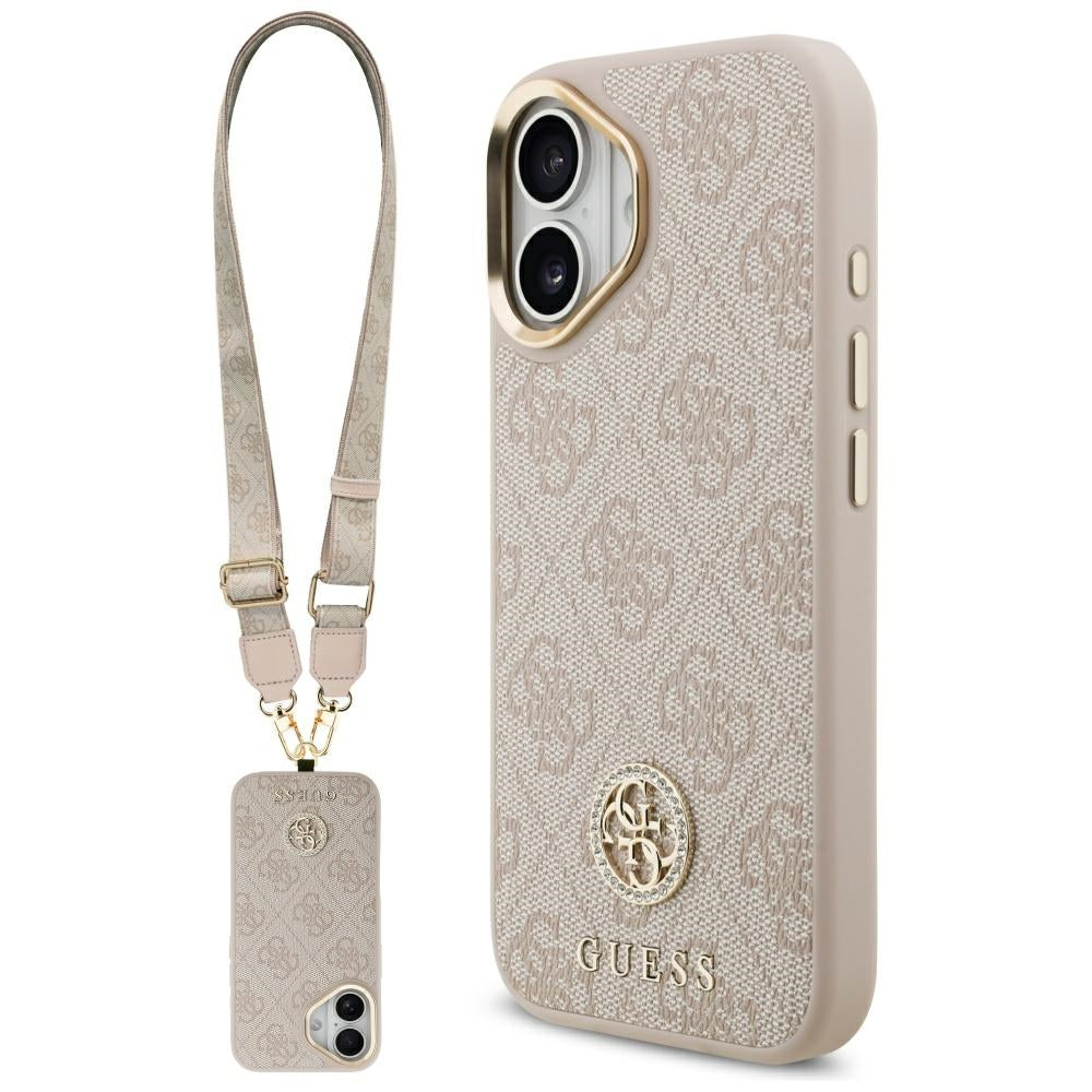 Tok Apple iPhone 17-hez, Guess, 4G Strass Logo és Nagy Pánt, Rózsaszín