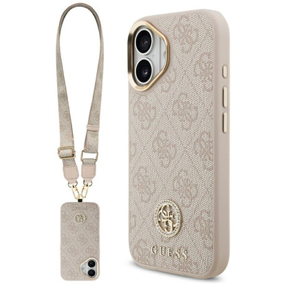 Tok Apple iPhone 17-hez, Guess, 4G Strass Logo és Nagy Pánt, Rózsaszín