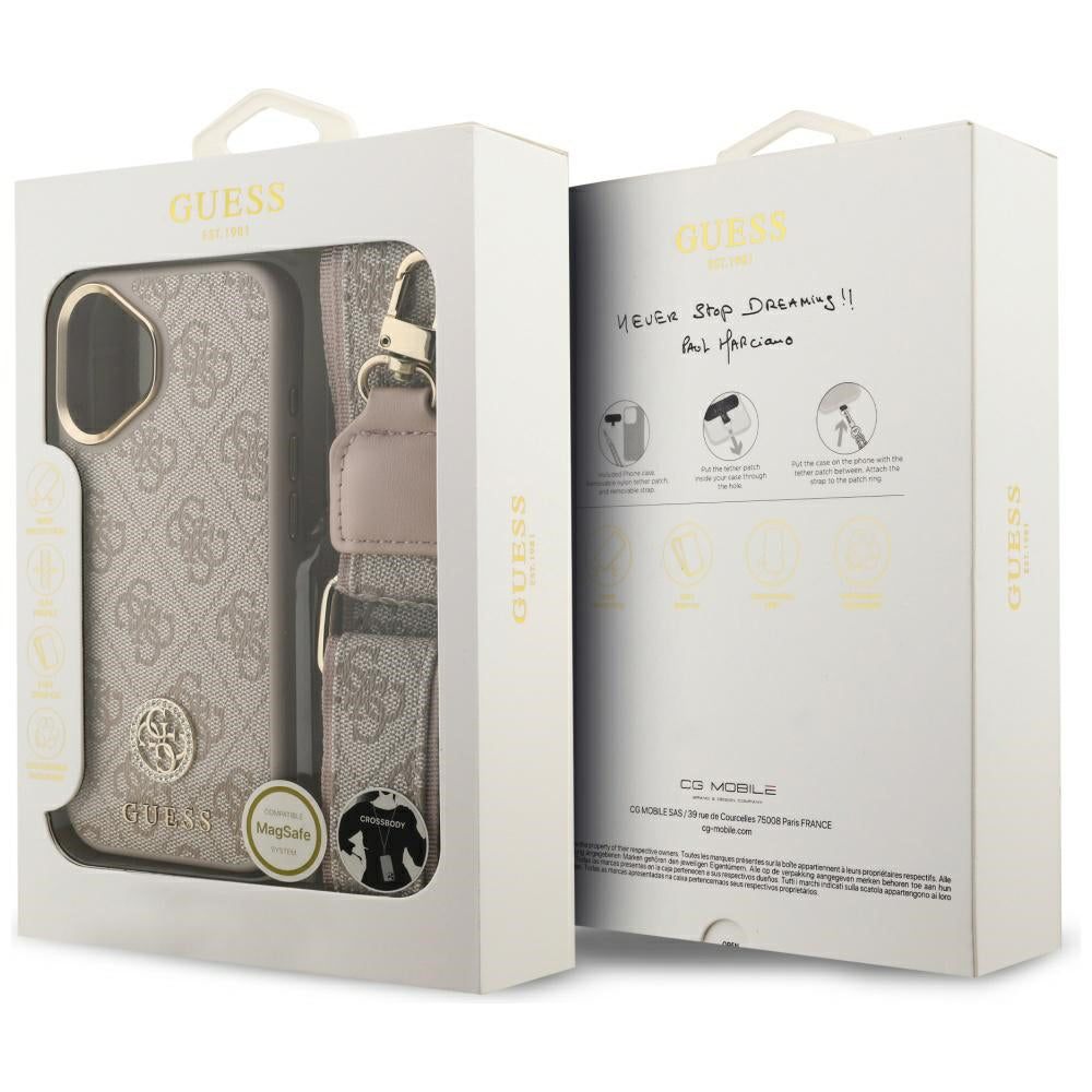 Tok Apple iPhone 17-hez, Guess, 4G Strass Logo és Nagy Pánt, Rózsaszín