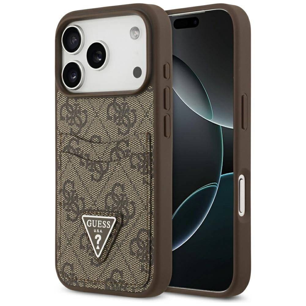 Tok a Apple iPhone 17 Pro-hoz, Guess, 4G Double Card Triangle, Barna