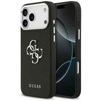 Tok Apple iPhone 17 Pro-hoz, Guess, 4G Grained Big and Classic Logo, Fekete-Ezüst