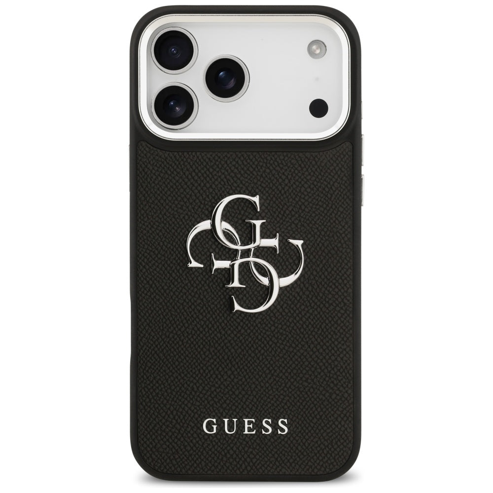 Tok Apple iPhone 17 Pro-hoz, Guess, 4G Grained Big and Classic Logo, Fekete-Ezüst