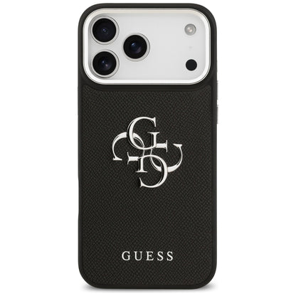 Tok Apple iPhone 17 Pro-hoz, Guess, 4G Grained Big and Classic Logo, Fekete-Ezüst