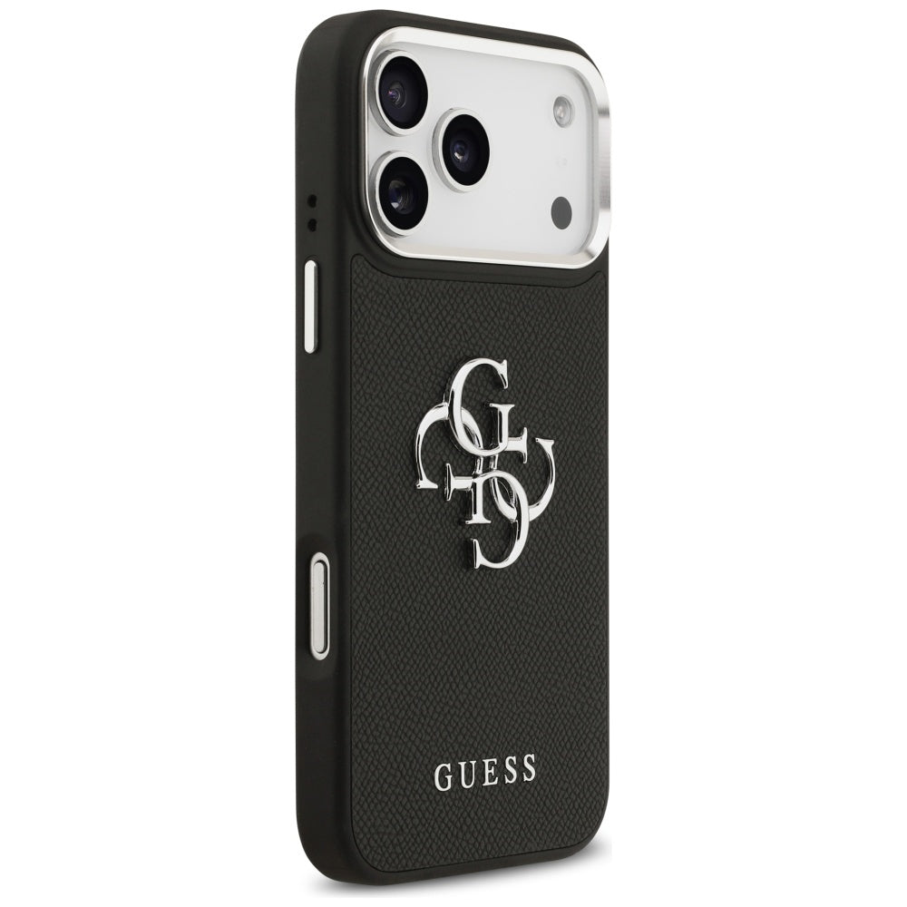 Tok Apple iPhone 17 Pro-hoz, Guess, 4G Grained Big and Classic Logo, Fekete-Ezüst