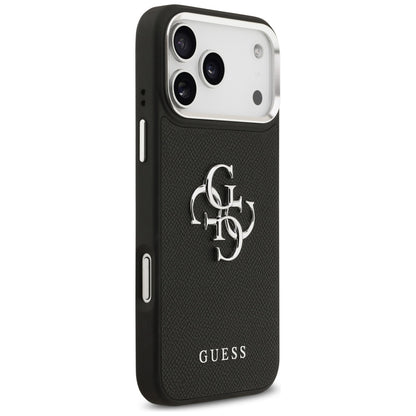 Tok Apple iPhone 17 Pro-hoz, Guess, 4G Grained Big and Classic Logo, Fekete-Ezüst