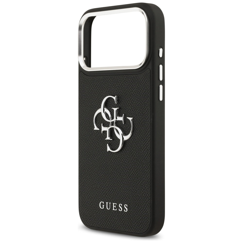 Tok Apple iPhone 17 Pro-hoz, Guess, 4G Grained Big and Classic Logo, Fekete-Ezüst