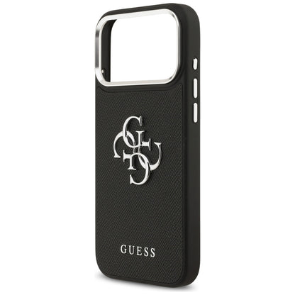 Tok Apple iPhone 17 Pro-hoz, Guess, 4G Grained Big and Classic Logo, Fekete-Ezüst