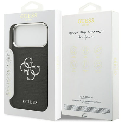 Tok Apple iPhone 17 Pro-hoz, Guess, 4G Grained Big and Classic Logo, Fekete-Ezüst