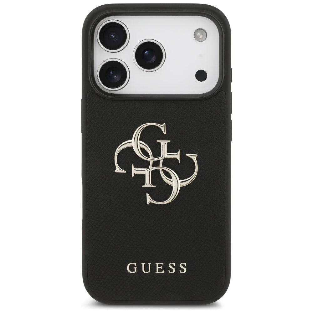 Tok Apple iPhone 17 Pro-hoz, Guess, 4G Grained Big and Classic Logo, Fekete
