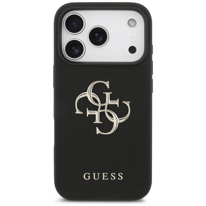 Tok Apple iPhone 17 Pro-hoz, Guess, 4G Grained Big and Classic Logo, Fekete