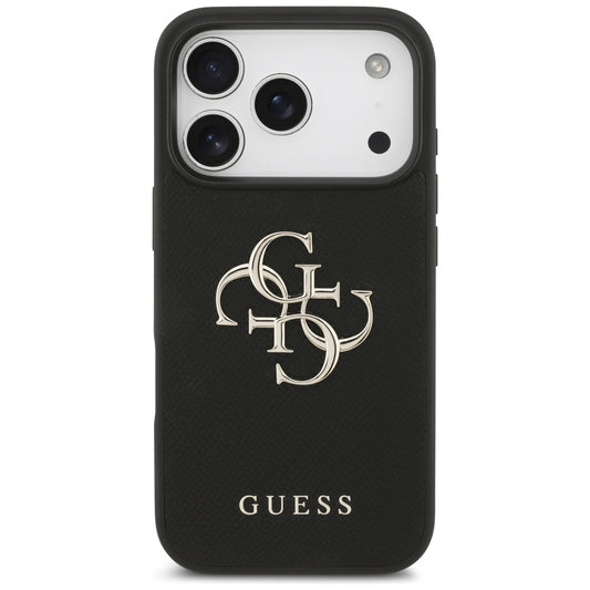 Tok Apple iPhone 17 Pro-hoz, Guess, 4G Grained Big and Classic Logo, Fekete
