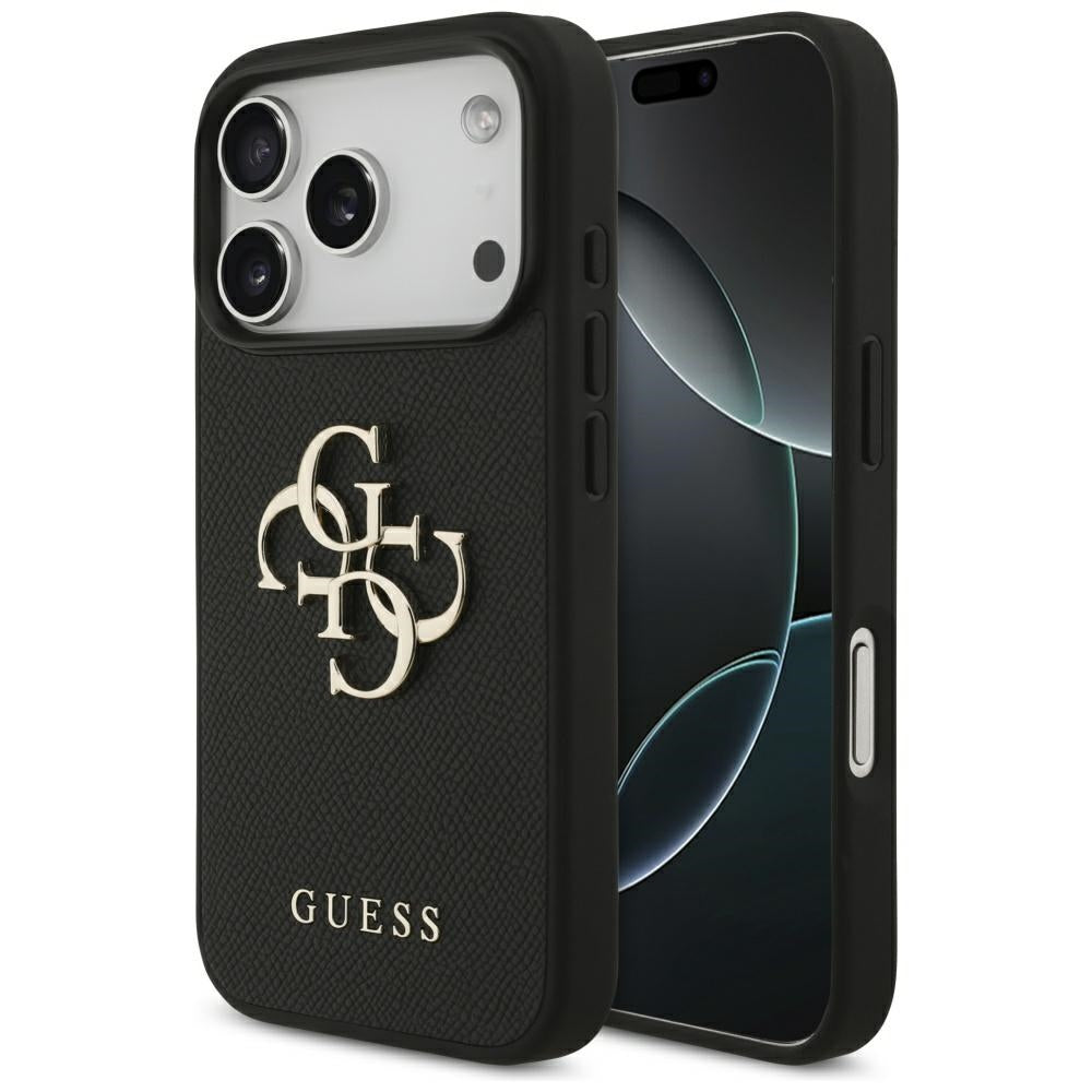 Tok Apple iPhone 17 Pro-hoz, Guess, 4G Grained Big and Classic Logo, Fekete