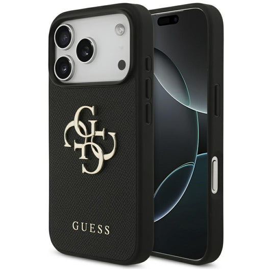 Tok Apple iPhone 17 Pro-hoz, Guess, 4G Grained Big and Classic Logo, Fekete