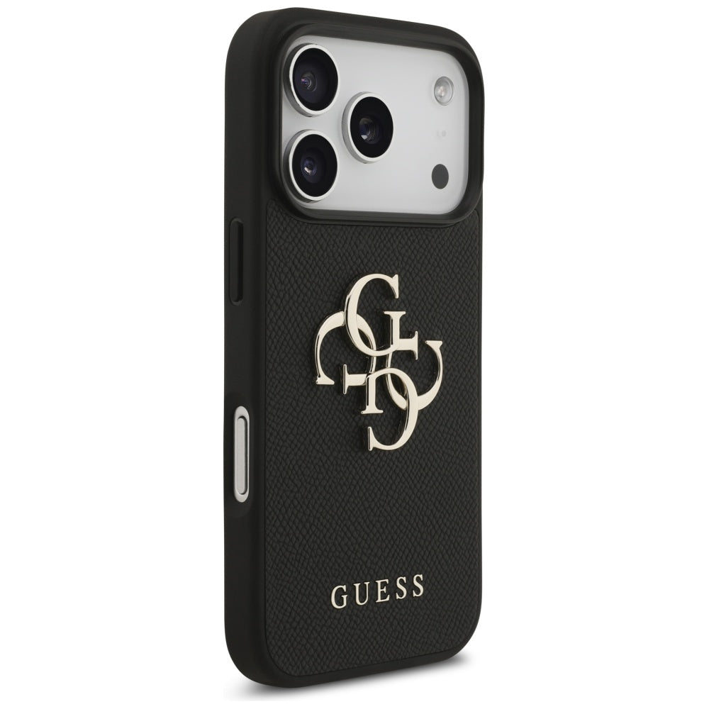 Tok Apple iPhone 17 Pro-hoz, Guess, 4G Grained Big and Classic Logo, Fekete
