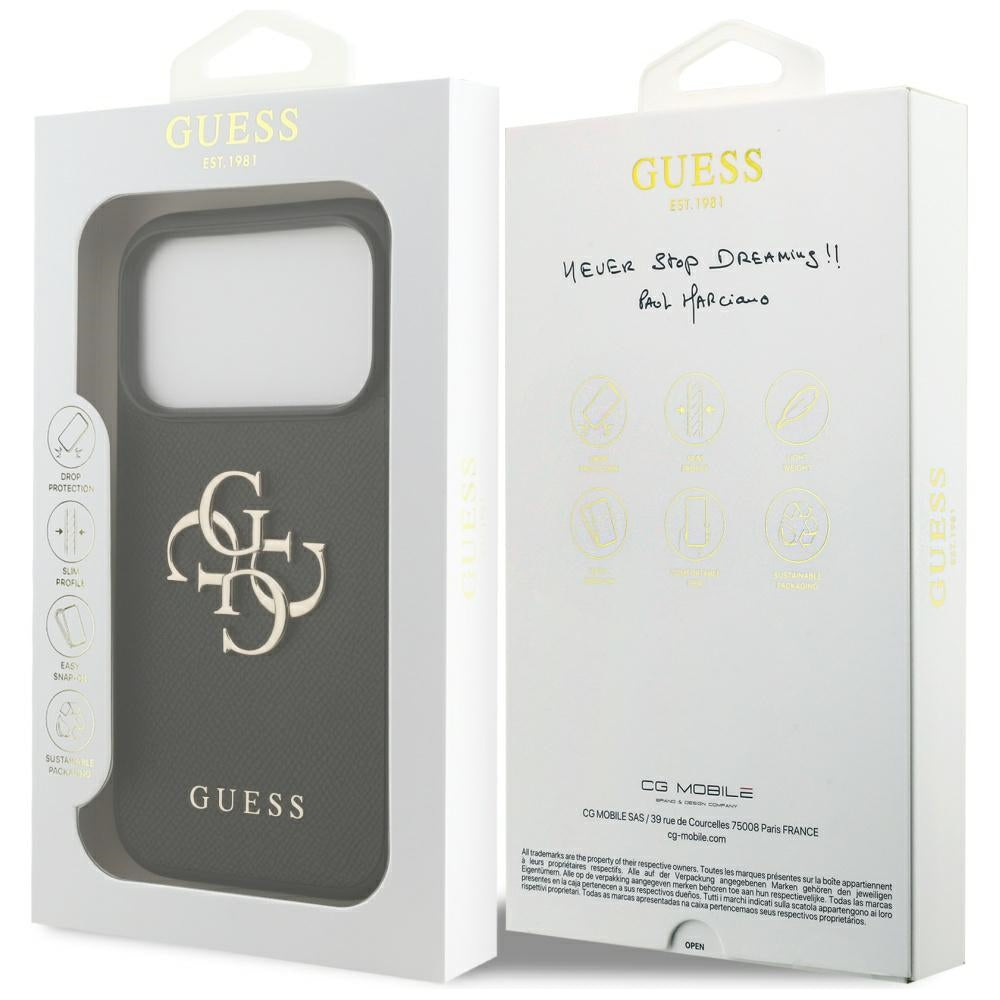 Tok Apple iPhone 17 Pro-hoz, Guess, 4G Grained Big and Classic Logo, Fekete