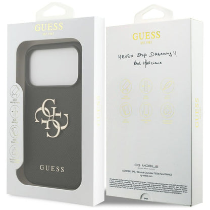 Tok Apple iPhone 17 Pro-hoz, Guess, 4G Grained Big and Classic Logo, Fekete