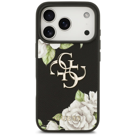 Tok Apple iPhone 17 Pro-hoz, Guess, 4G Grained Roses Big Logo, Fekete