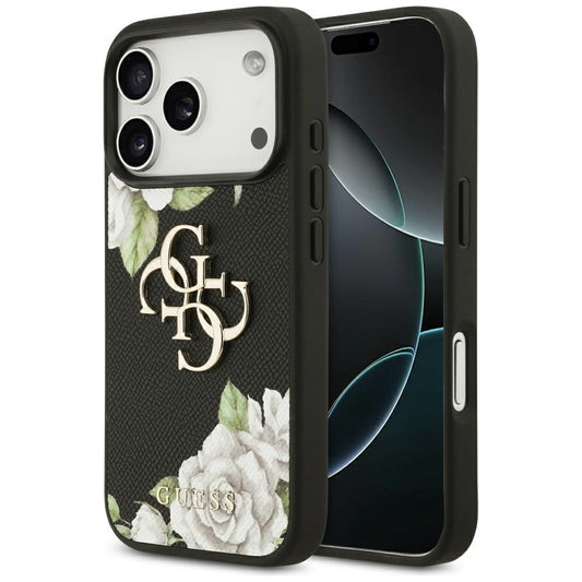 Tok Apple iPhone 17 Pro-hoz, Guess, 4G Grained Roses Big Logo, Fekete