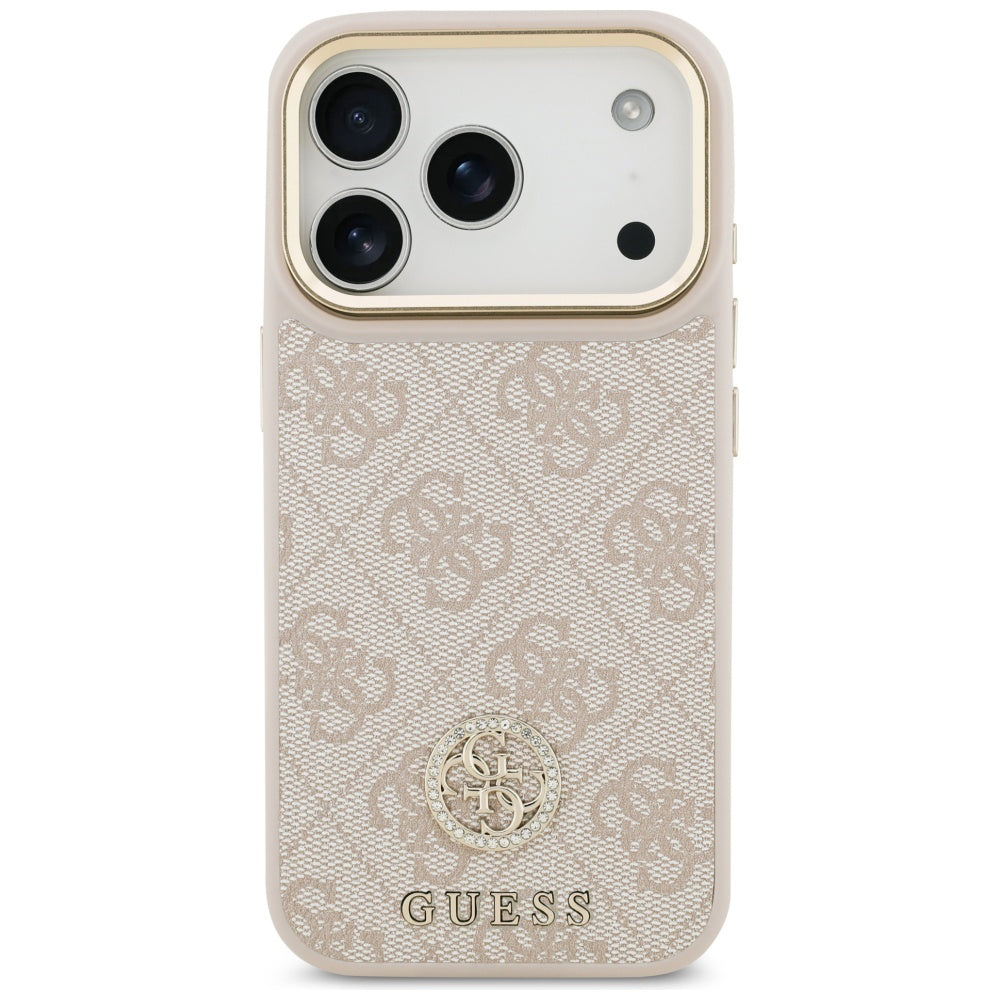 Tok Apple iPhone 17 Pro-hoz, Guess, 4G Strass Logo és Nagy Pánt, Rózsaszín