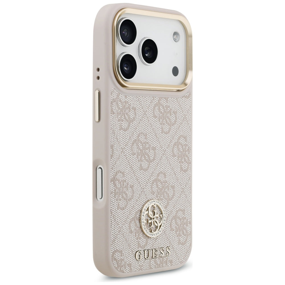 Tok Apple iPhone 17 Pro-hoz, Guess, 4G Strass Logo és Nagy Pánt, Rózsaszín