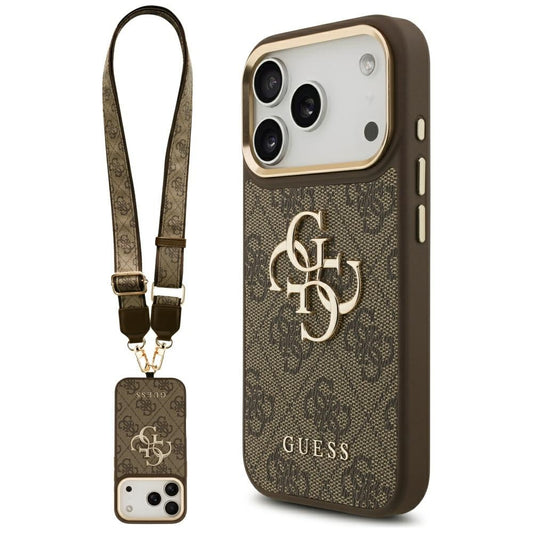 Tok Apple iPhone 17 Pro-hoz, Guess, Big 4G Classic Logo with Big Strap, Barna