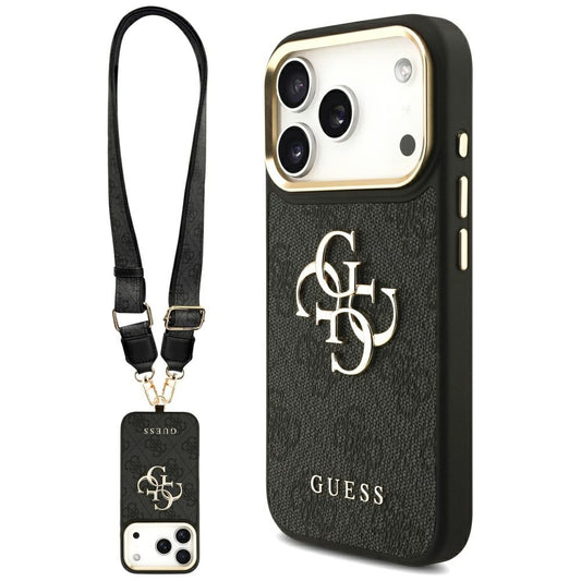 Tok Apple iPhone 17 Pro-hoz, Guess, Big 4G Classic Logo with Big Strap, Fekete
