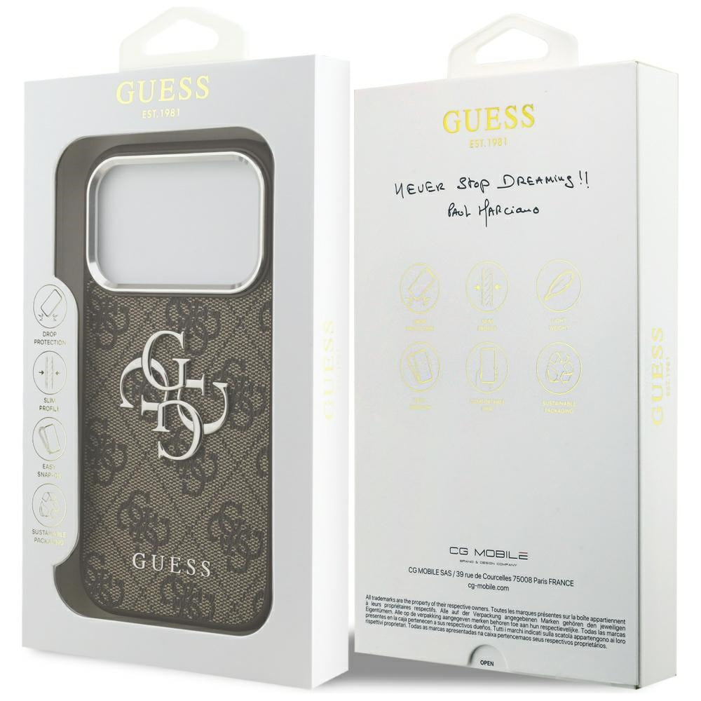 Tok Apple iPhone 17 Pro-hoz, Guess, Big 4G Logo Classic, Barna Ezüst