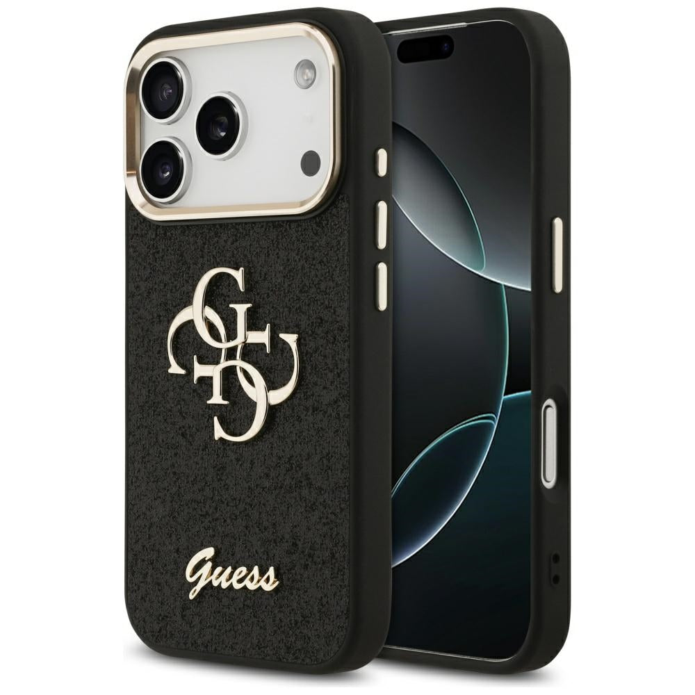Tok Apple iPhone 17 Pro-hoz, Guess, Fixed Glitter Big 4G Metal Frame, Fekete