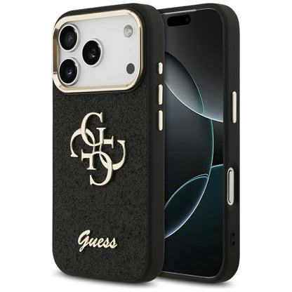Tok Apple iPhone 17 Pro-hoz, Guess, Fixed Glitter Big 4G Metal Frame, Fekete