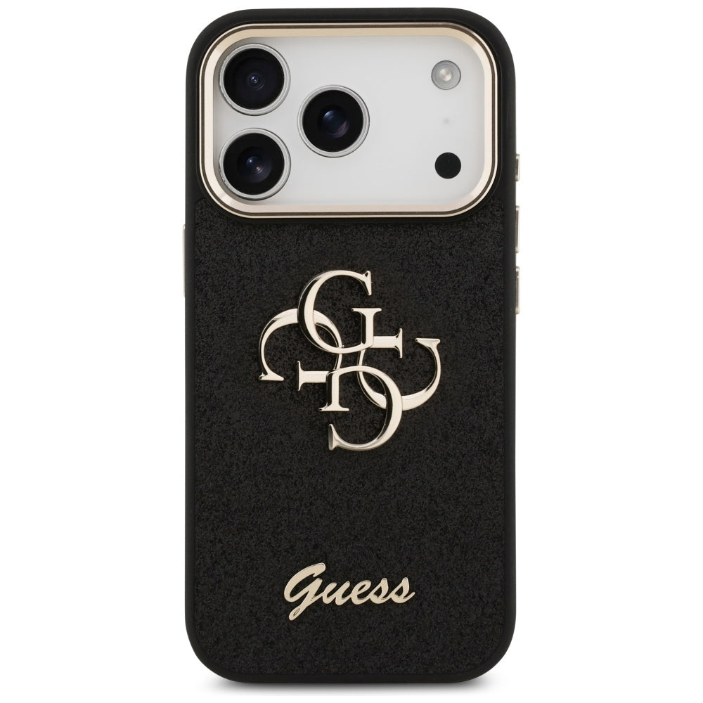 Tok Apple iPhone 17 Pro-hoz, Guess, Fixed Glitter Big 4G Metal Frame, Fekete