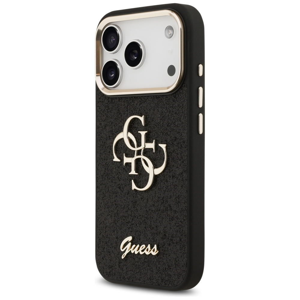 Tok Apple iPhone 17 Pro-hoz, Guess, Fixed Glitter Big 4G Metal Frame, Fekete