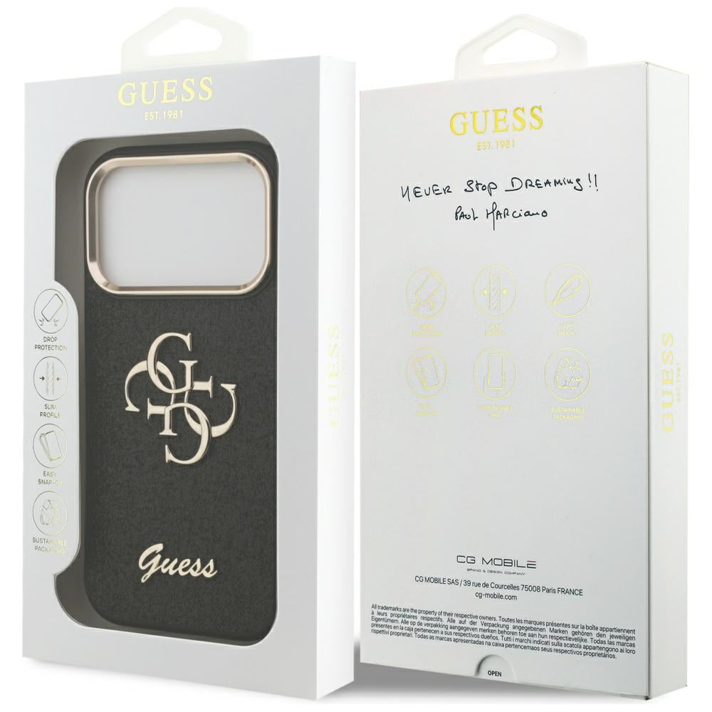 Tok Apple iPhone 17 Pro-hoz, Guess, Fixed Glitter Big 4G Metal Frame, Fekete