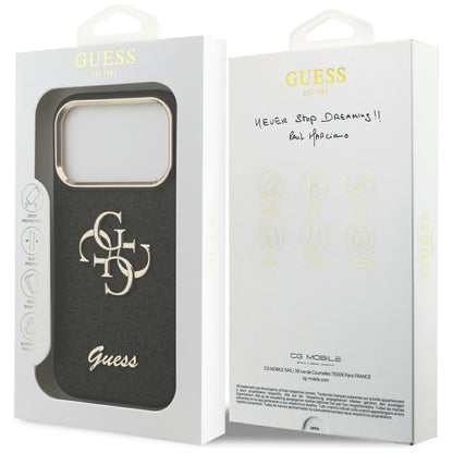 Tok Apple iPhone 17 Pro-hoz, Guess, Fixed Glitter Big 4G Metal Frame, Fekete