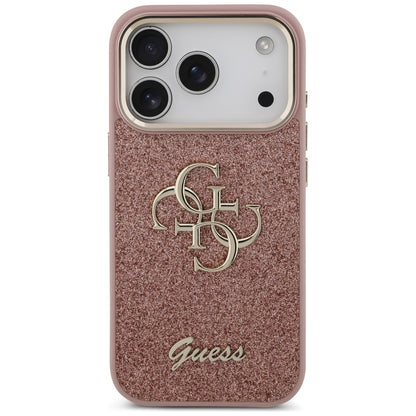 Tok Apple iPhone 17 Pro-hoz, Guess, Fixed Glitter Big 4G Metal Frame, Rózsaszín