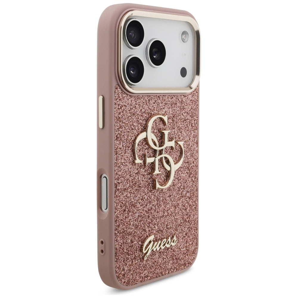 Tok Apple iPhone 17 Pro-hoz, Guess, Fixed Glitter Big 4G Metal Frame, Rózsaszín