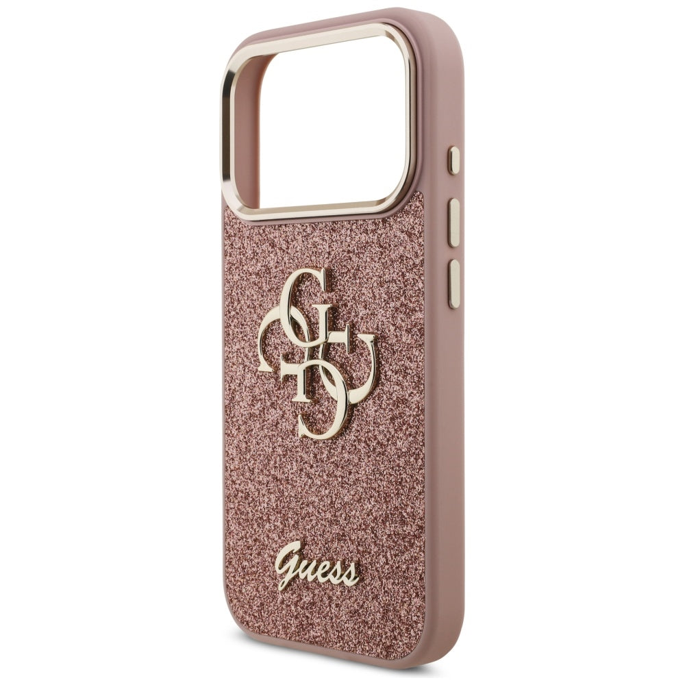 Tok Apple iPhone 17 Pro-hoz, Guess, Fixed Glitter Big 4G Metal Frame, Rózsaszín