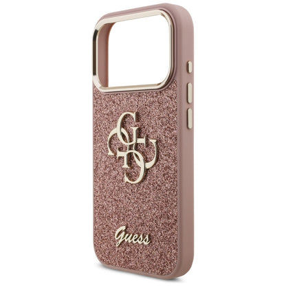 Tok Apple iPhone 17 Pro-hoz, Guess, Fixed Glitter Big 4G Metal Frame, Rózsaszín