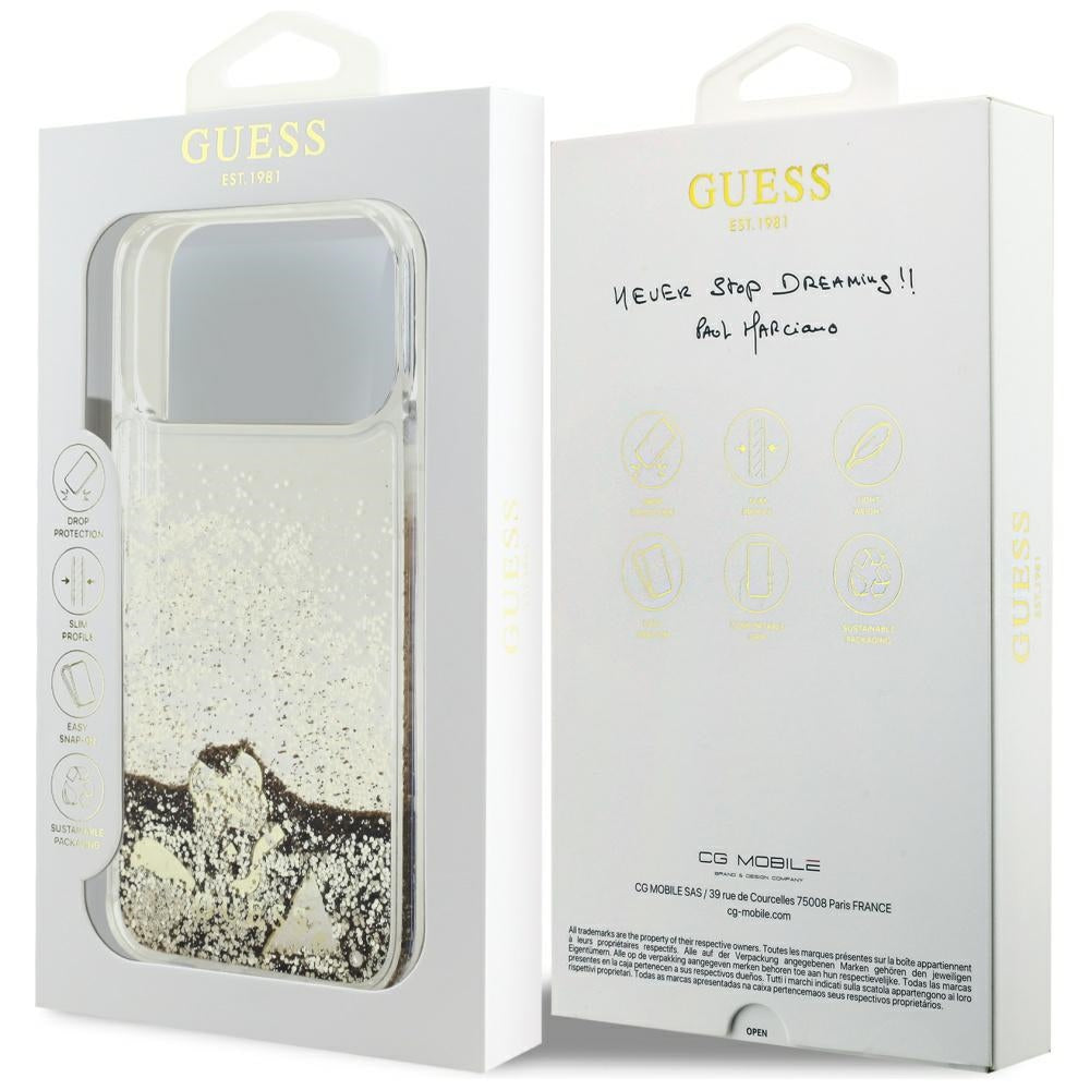 Tok a Apple iPhone 17 Pro-hoz, Guess, Liquid Glitter Charms, Arany