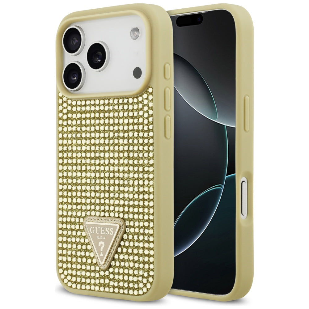 Tok Apple iPhone 17 Pro-hoz, Guess, Rhinestone Triangle Logo, Arany