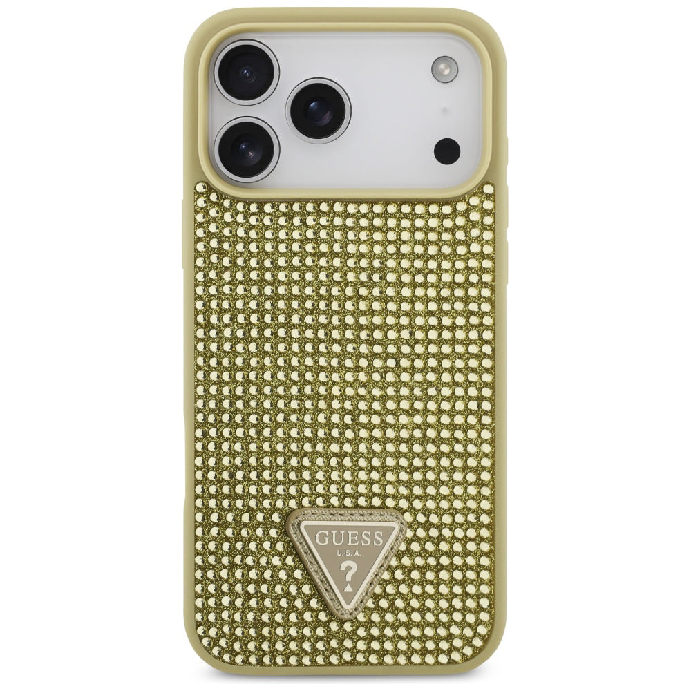 Tok Apple iPhone 17 Pro-hoz, Guess, Rhinestone Triangle Logo, Arany