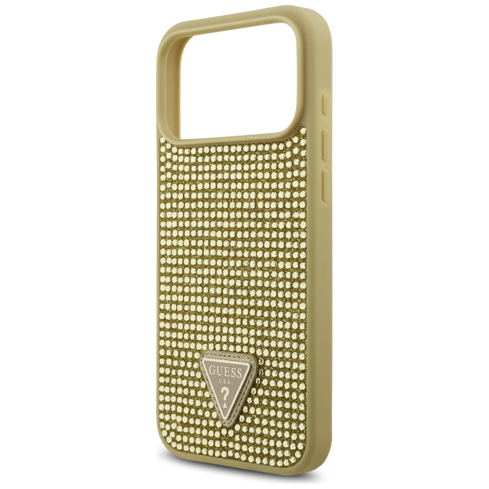 Tok Apple iPhone 17 Pro-hoz, Guess, Rhinestone Triangle Logo, Arany