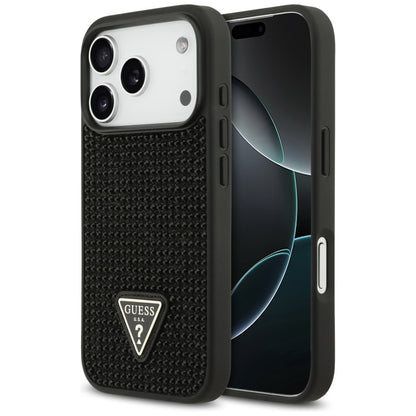 Tok Apple iPhone 17 Pro-hoz, Guess, Rhinestone Triangle Logo, Fekete