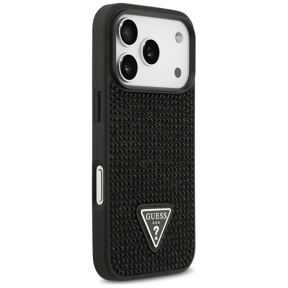 Tok Apple iPhone 17 Pro-hoz, Guess, Rhinestone Triangle Logo, Fekete