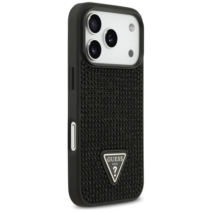 Tok Apple iPhone 17 Pro-hoz, Guess, Rhinestone Triangle Logo, Fekete