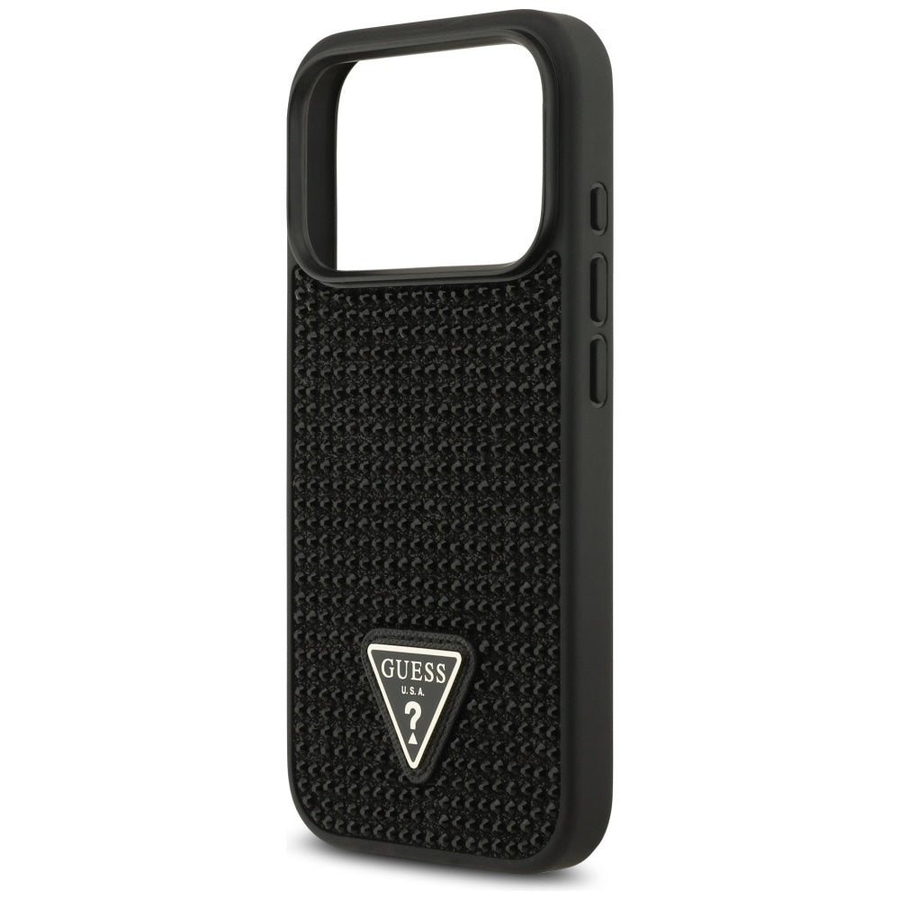 Tok Apple iPhone 17 Pro-hoz, Guess, Rhinestone Triangle Logo, Fekete