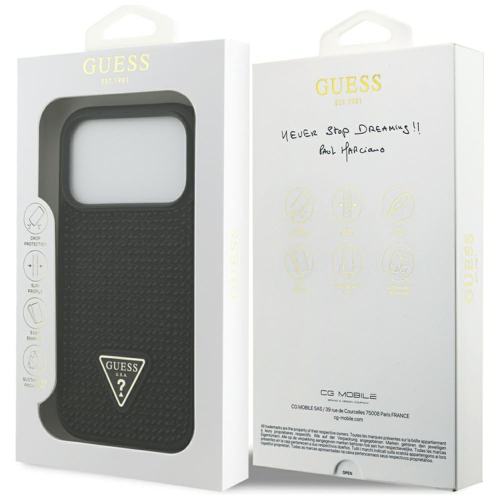 Tok Apple iPhone 17 Pro-hoz, Guess, Rhinestone Triangle Logo, Fekete