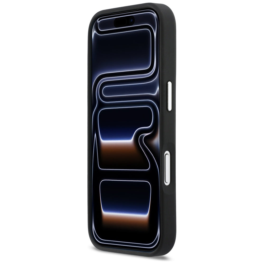 Tok Apple iPhone 17 Pro-hoz, Karl Lagerfeld, Karl & Choupette mintás zsebbel, Fekete